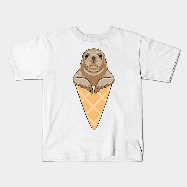 Seal with Ice cream cone Kids T-Shirt by Markus Schnabel